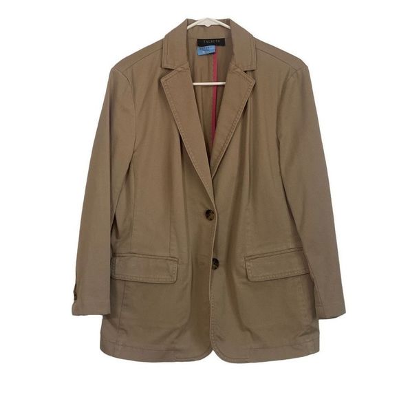 Talbots Beige Tan Blazer Jacket Front Pockets Slit in Back Ladies Size 12 - Picture 1 of 10